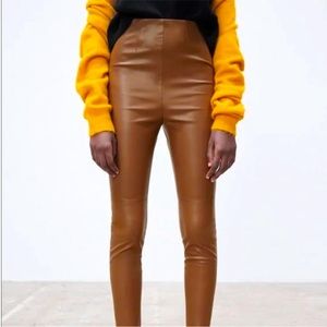 ZARA brown faux leather leggings NWT